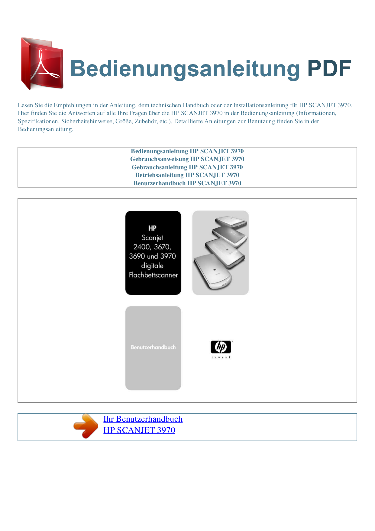 Download free pdf for HP Scanjet 3970 Scanner manual